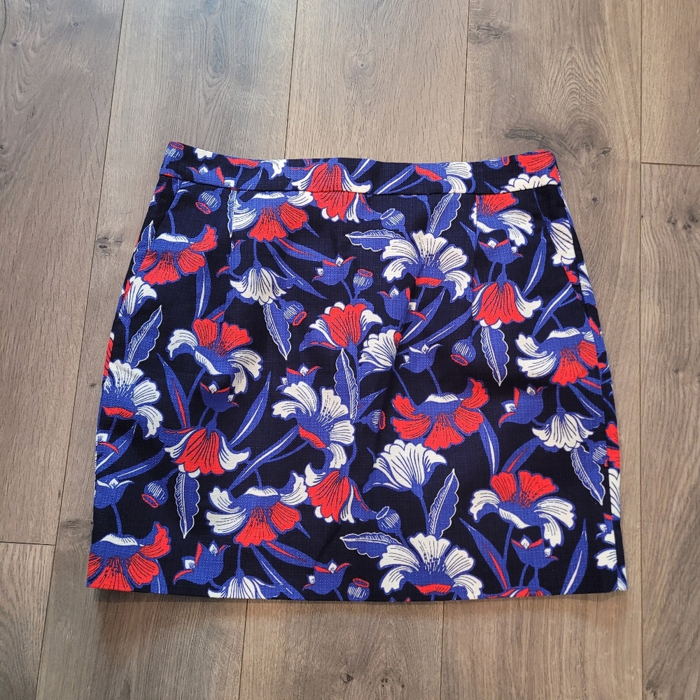 J. Crew Factory patriotic red, white, blue floral print  a-line skirt Size 10